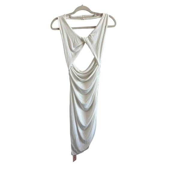 Micas Women's XL Optical White Sleeveless Twist Knot Backless Ruched Midi Dress - Picture 1 of 8